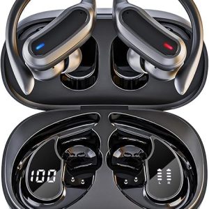 Wireless Earbuds Bluetooth Headphones, 54H Playtime Stereo Over Ear Buds with ENC Noise Cancelling, LED Power Display, IPX7 Waterproof Sport Earphones with Earhooks for Running/Workouts (Black)